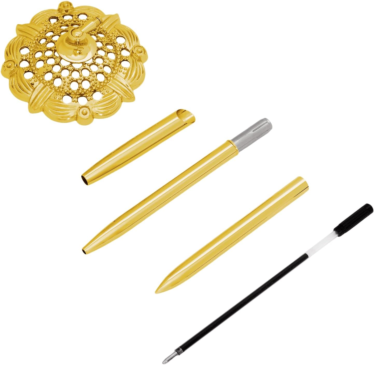 Bcxfbxd 2 Pcs Hollow Round Pen Holder Metal Pen Stand Holder Set Signing Pen Set Signing Desk Ballpoint Pens for Guest Book Wedding Birthday Party Graduation Teacher Office Business (Gold)