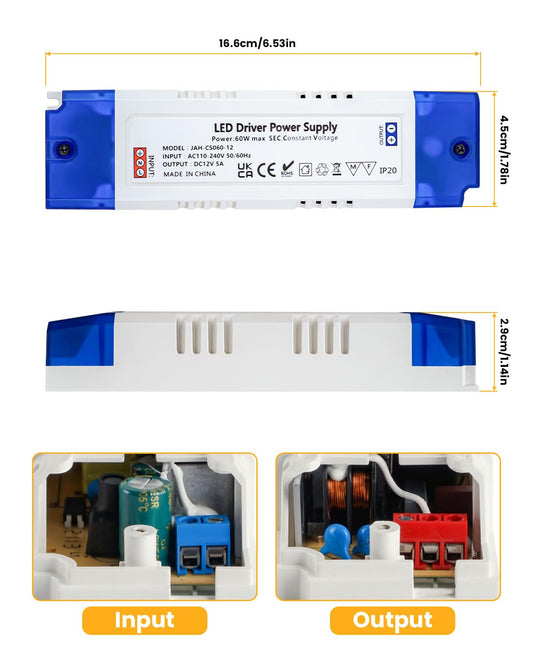 Cheopha 120V to 12V Converter LED Driver 12V 60W Transformer 5A LED Strip Power Supply for LED Strip Light, Under Cabinet Puck, G4 MR11 MR16 LED Light Bulbs, Pack of 1[Non Dimmable]