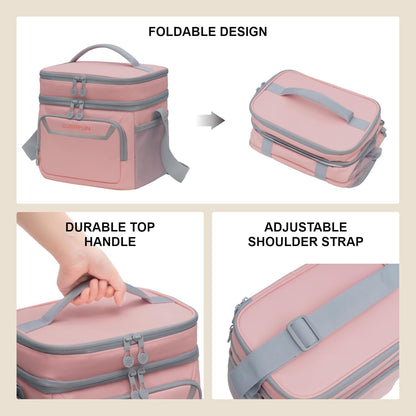 EVERFUN Cooler Bag Insulated Beach Cooler Lunch Bag Box for Men Women Dual Compartments Collapsible Waterproof Leak-Proof for Travel Work Picnic