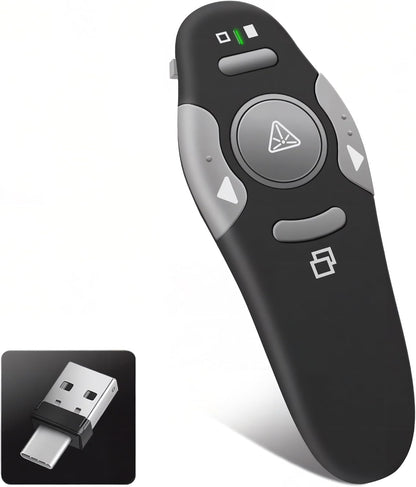 USB-c Presentation Clicker Remote,Wireless Presenter,Red Pointer 2.4GHz PowerPoint Clicker,Slide Advancer for Classroom,Office,Meeting,Support Mac/ Windows/Laptop/PPT,Teacher must Haves