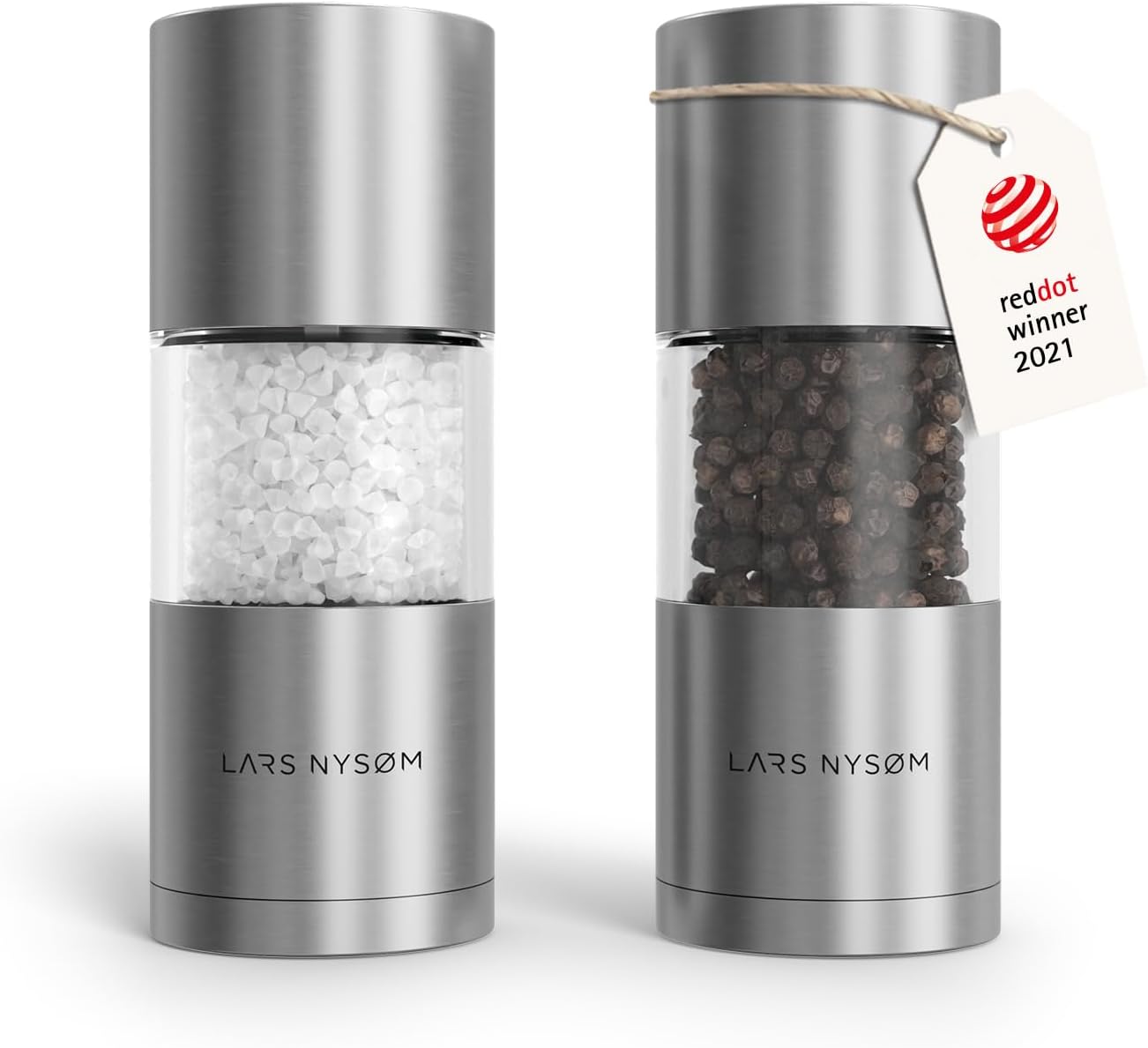 LARS NYSØM Salt and Pepper Grinder Set I Salt and Pepper Mills with Adjustable Ceramic Grinder 2 Pieces I Manual Design Spice Mill Set (Carbon Black)