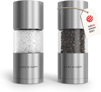LARS NYSØM Salt and Pepper Grinder Set I Salt and Pepper Mills with Adjustable Ceramic Grinder 2 Pieces I Manual Design Spice Mill Set (Carbon Black)