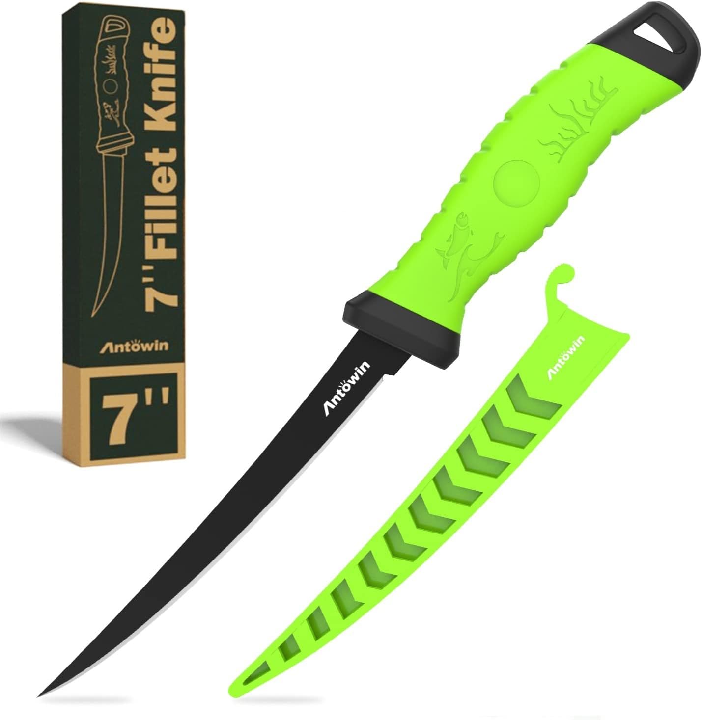 8 Inch Fishing Fillet Knife, Professional Level Knives for Filleting Fish and Boning Meat, Sharp Stainless-Steel Non-Stick Coating Blade, Non-Slip Handles, with 1 Two Stage Knife Sharpener