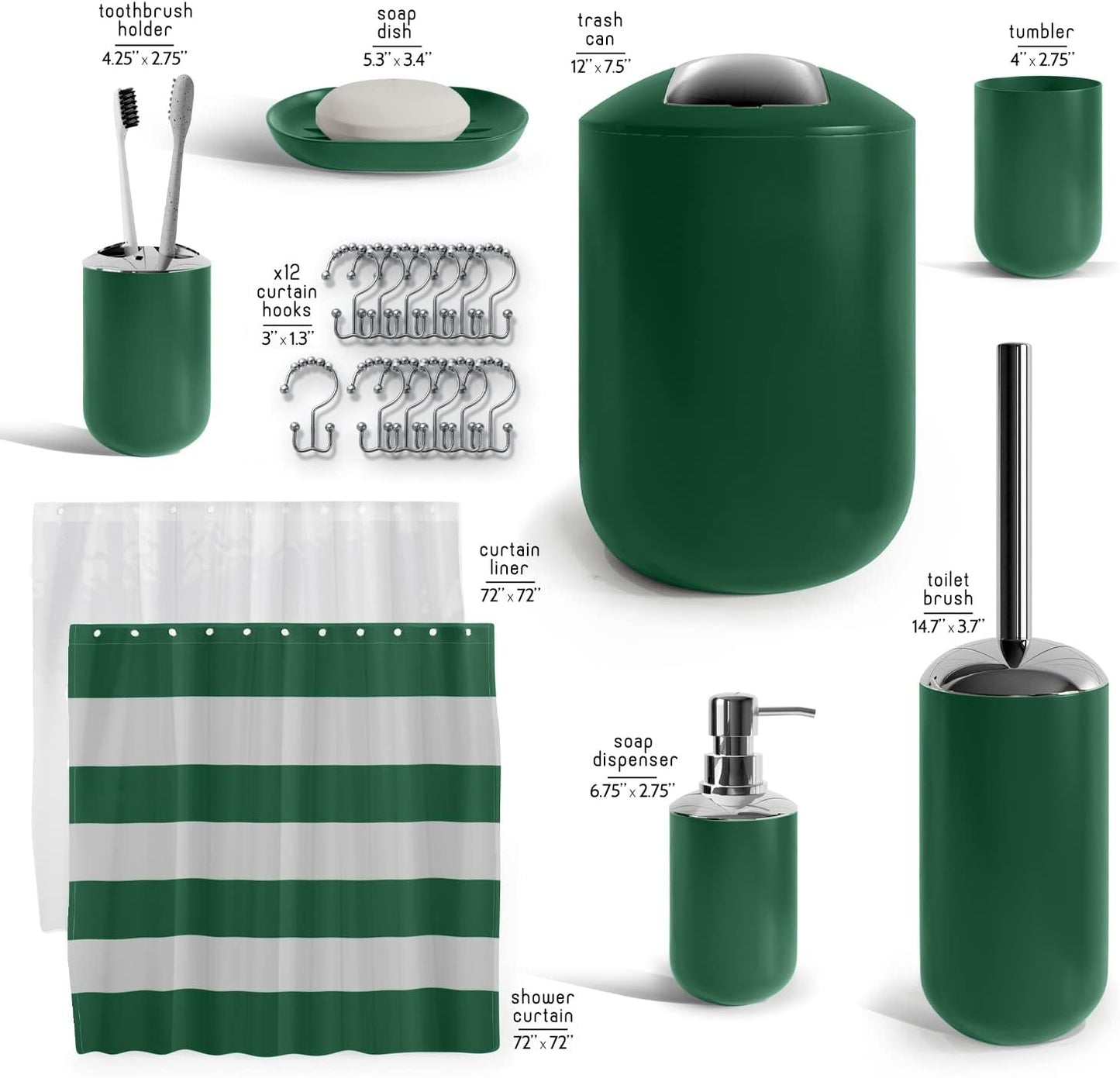 Clara Clark Bathroom Set - Gray Bathroom Accessories Set, Bathroom Sets with Shower Curtain and Rugs, 23PC Shower Curtain Set with Liner, Soap Dispenser, Soap Dish, Toilet Brush Holder, and Trash Can