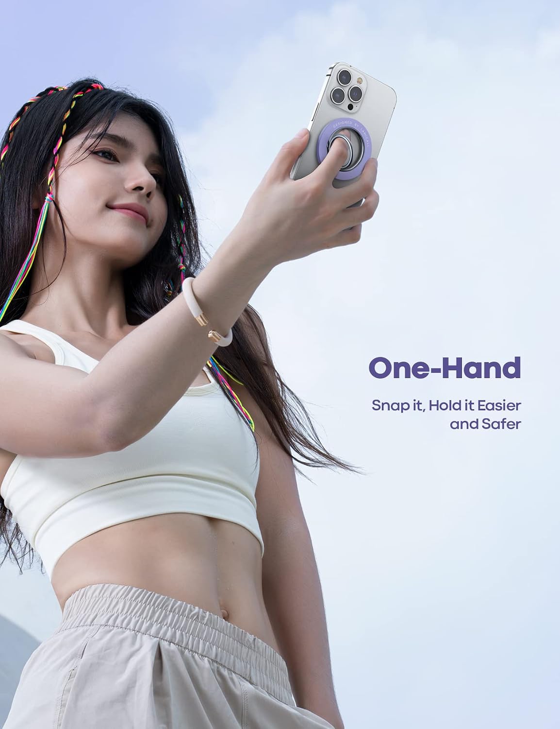 Magnetic Phone Ring Holder for Magsafe - Lamicall 【Wireless Charger Friendly】 Grip Stand, Phone Ring Stand for Magsafe Accessories, Violet