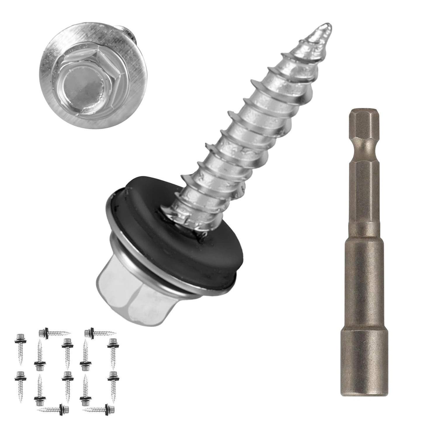 AOKLIT Hex Head Roofing Screws #10 × 1 Inch, 500Pcs Zinc Plated Self Tapping Metal Roof Screws with Rubber Washers for Metal and Corrugated Roofing Panels (Hex Socket Included)