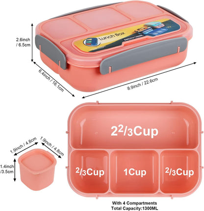 MaMix Bento Lunch Box Adult, Kids, Lunch Containers for Adults/Kids/Students,1300ML-4 Compartment (Blue)