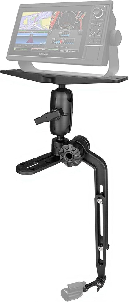 Velpaw 1.5" Ball Kayak Fish Finder Mount with Transducer Mounting Arm, Marine Electronic Mount Plate with Low Profile Track, Compatible with RAM Mounts, Scotty, Lowrance, Garmin