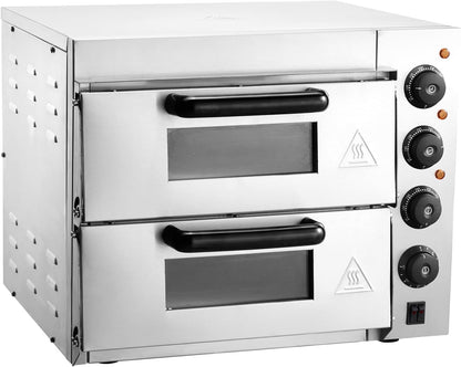 Commercial Countertop Pizza Oven, 14-Inch Dual-Layer Design, Stainless Steel Electric Pizza Maker with Stone and Handle, Versatile Indoor Baking Appliance for Home and Restaurant Use