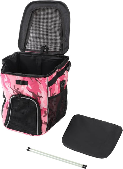 Dog Bike Basket, Waterproof Pet Bike Carrier, Removable Front Carrier Backpack with Side Pockets, Protable Pet Travel Bag for Outdoor, Road Trips, Dog Walking (Pink Camo)