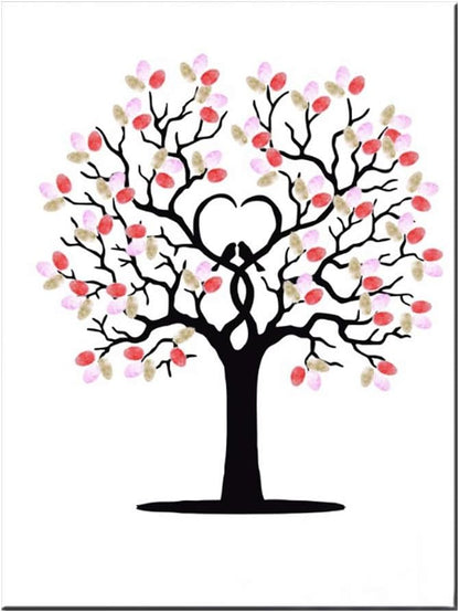 Wedding Fingerprint Tree, Canvas Signature Guestbook, Fingerprint Family Tree Kit with 6 Colors Inkpad, Fingerprint Guest Book for Wedding Birthday Party