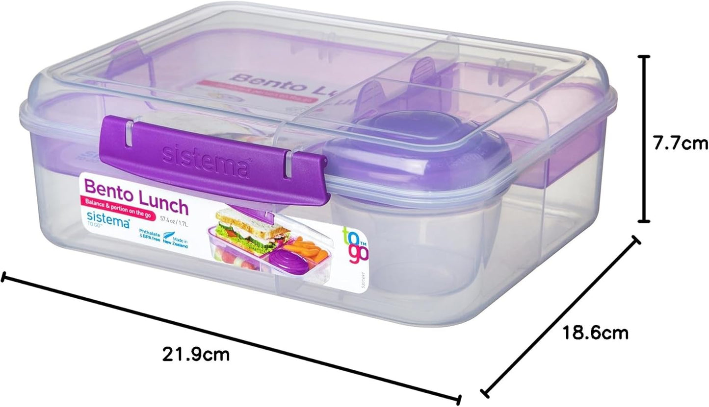 Sistema to Go Bento Box | Lunch Box with Yogurt/Fruit Container | 1.65 L | 6.9 Cup| BPA-Free | Colour May Vary