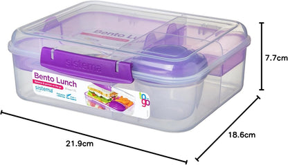 Sistema to Go Bento Box | Lunch Box with Yogurt/Fruit Container | 1.65 L | 6.9 Cup| BPA-Free | Colour May Vary