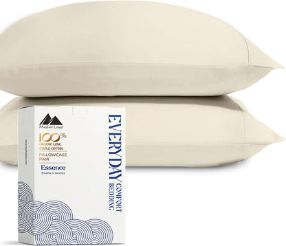 Mayfair Linen 100% Organic Cotton Percale Sheets Full Size - White Cotton Percale Sheets Full, 4 Piece Full Percale Sheet Sets, Soft & Crisp, Cooling Sheets, 16" Deep Pocket Hotel Sheets Full Size