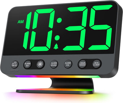 Odokee Digital Alarm Clocks for Bedrooms: Large Bold Number 5 Brightness Dimmer - Easy to Read Across The Room - 5 Alarm Sound 8 Night Light - Silver