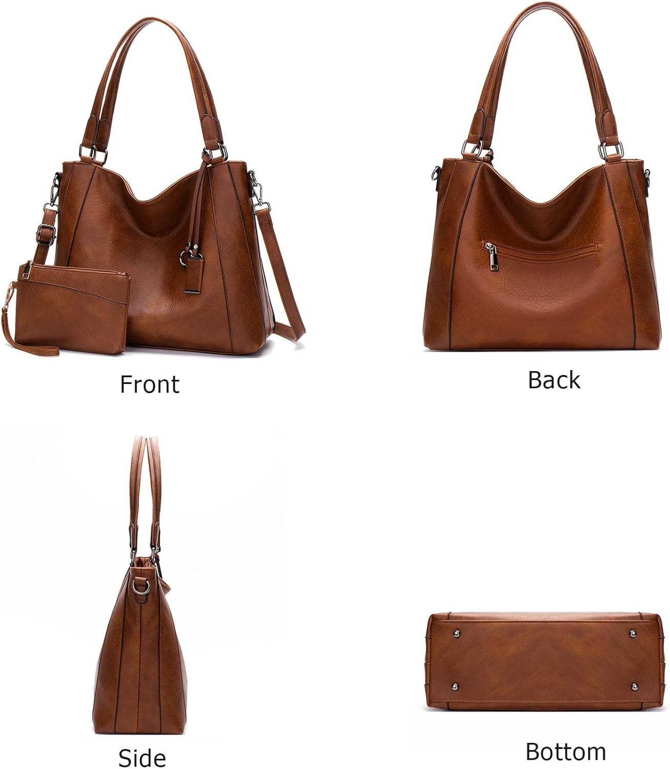 Hobo Bags for Women Handbags Purse Ladies Boho Shoulder Bag Crossbody Purses PU Leather Brown 2PCS