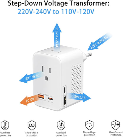 SARQW Travel Converter Adapter Voltage Converter That Steps Down 220 Volts to 110 Volts for use in Over 200 Countries,Including The U.S., U.K., Europe, and Australia - PuriLite
