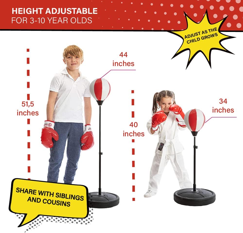 Whoobli Punching Bag for Kids Incl Boxing Gloves | 3-10 Years Old Adjustable Kids Punching Bag with Stand | Boxing Bag Set Toy for Boys & Girls New 2024
