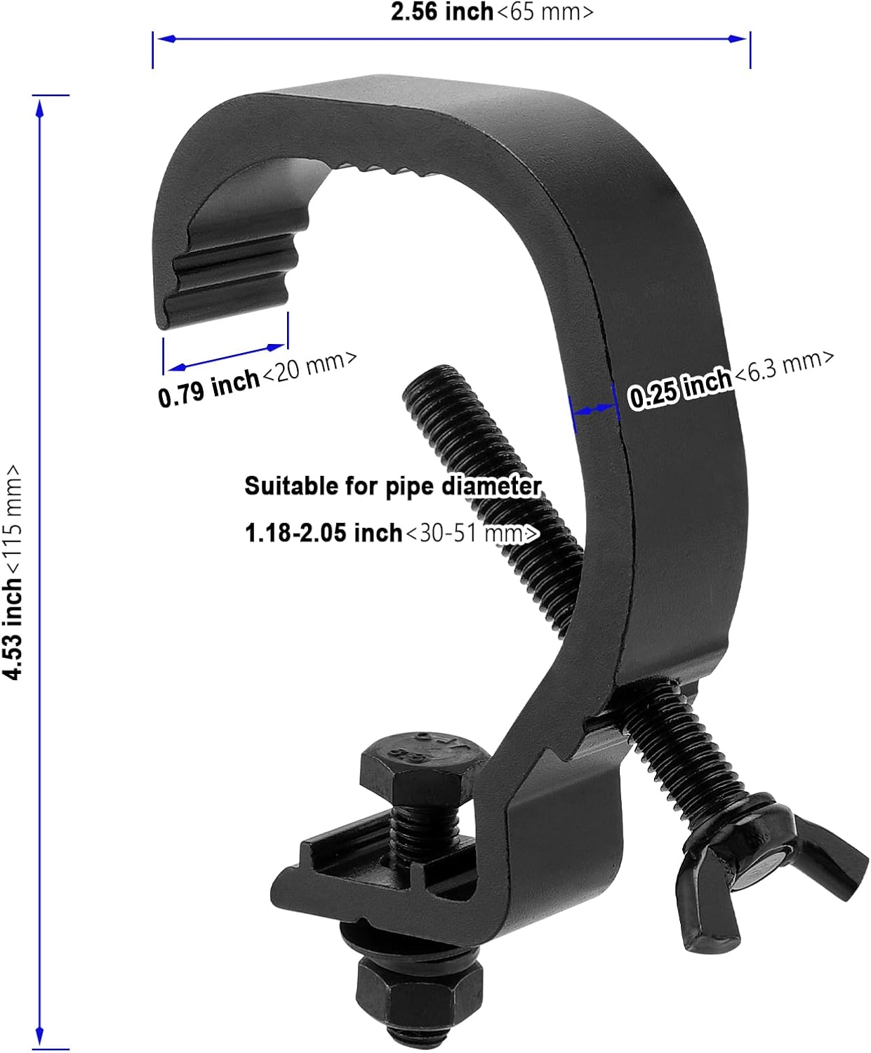 KOHAND 10 Pack Stage Light Clamp Hook, Aluminum Alloy Truss C-Clamp, Heavy Duty Stage Lights Truss Clamp for DJ Lighting Par Lights Spot Lights, Fit for 1.18-2 Inch OD Tube/Pipe, Black