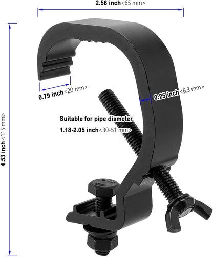 KOHAND 10 Pack Stage Light Clamp Hook, Aluminum Alloy Truss C-Clamp, Heavy Duty Stage Lights Truss Clamp for DJ Lighting Par Lights Spot Lights, Fit for 1.18-2 Inch OD Tube/Pipe, Black