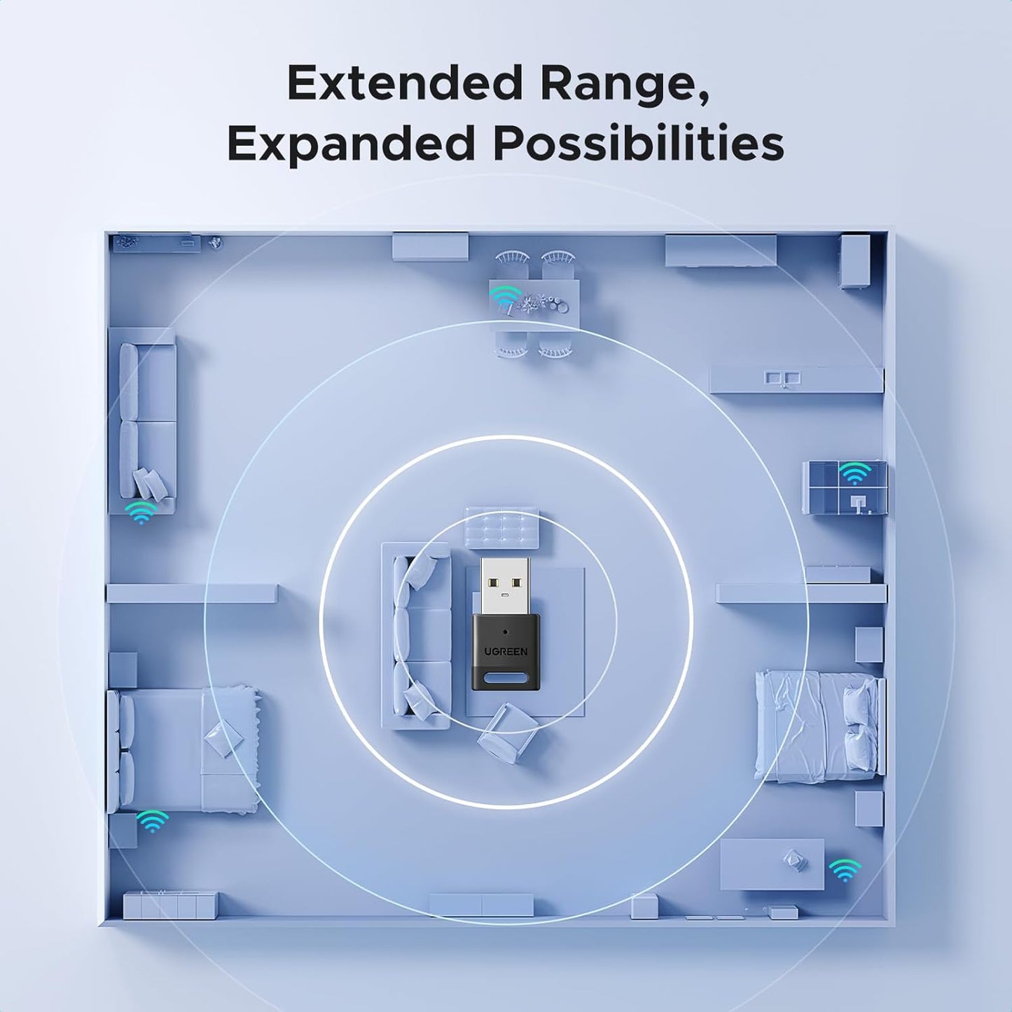 UGREEN Bluetooth 5.4 Adapter for PC, USB Bluetooth Dongle for Windows 11 10 8.1, Plug and Play, Mini-Sized, 5-Devices Connect for Wireless Keyboard Mouse Headphone Speaker