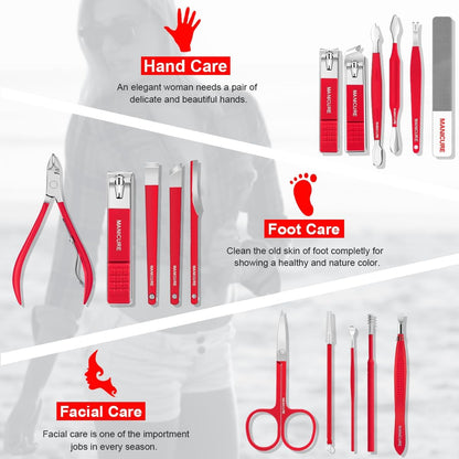 Manicure Set Professional Nail Clippers Pedicure Kit, 16 pcs Stainless Steel Nail Care Tools Grooming Kit with Luxurious Travel Leather Case for Thick Nails Men Women Gift (Black)