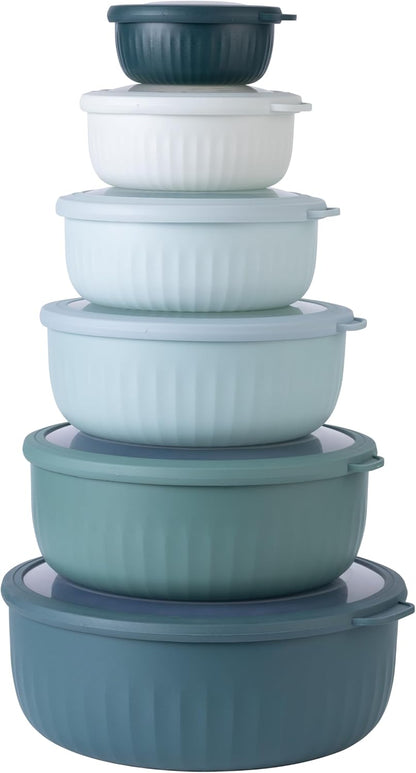 COOK WITH COLOR Prep Bowls with Lids- 8 Piece Nesting Plastic Small Mixing Bowl Set with Lids (Teal Ombre)