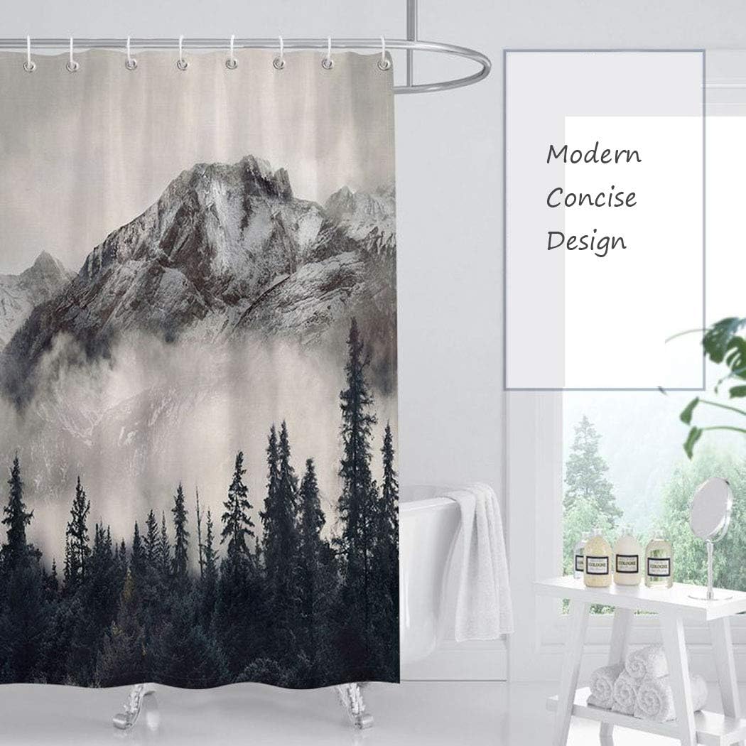 Mantto Canadian Smoky Mountain Cliff Outdoor Idyllic Photo Art Shower Curtain, National Parks Home Decor Curtain, Waterproof Polyester Fabric Bathroom Shower Curtain with Hooks 72" x 72"