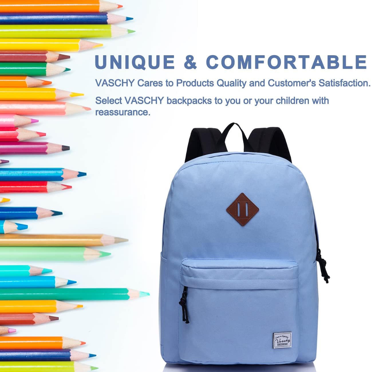 School Backpack for Kids, VASCHY Lightweight Water Resistant Casual Schoolbag Daypack for Men Women Teen Boys Girl Bookbag