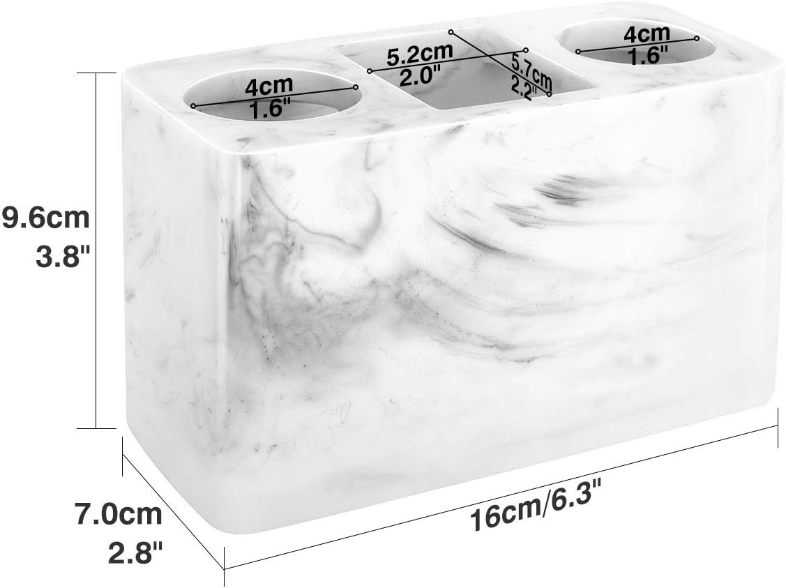 Marble Style Electric Toothbrush Holder with 3 Slots, Resin Toothbrush and Toothpaste Countertop Organizer, Ink White - PuriLite