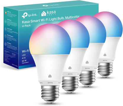 Kasa Smart Light Bulbs, Full Colour Changing Dimmable Smart WiFi Bulbs Compatible with Alexa and Google Home, A19, 9W 800 Lumens,2.4Ghz only, No Hub Required, 2-Pack (KL125P2), Multicolour