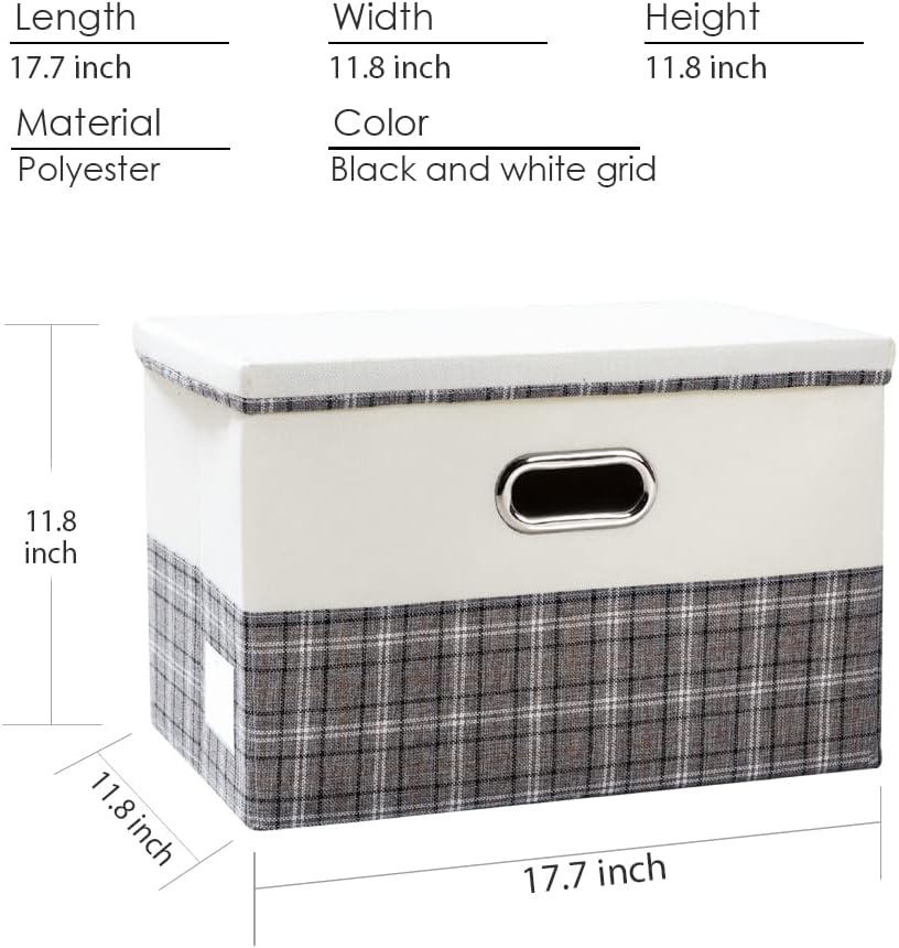 PRANDOM Large Foldable Storage Bin with Lid [1-Pack] Linen Fabric Decorative Storage Box Organizer Containers Basket Cube with Handles Divider for Bedroom Closet Office Living Room (17.7x11.8x11.8")