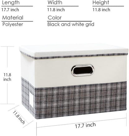 PRANDOM Large Foldable Storage Bin with Lid [1-Pack] Linen Fabric Decorative Storage Box Organizer Containers Basket Cube with Handles Divider for Bedroom Closet Office Living Room (17.7x11.8x11.8")