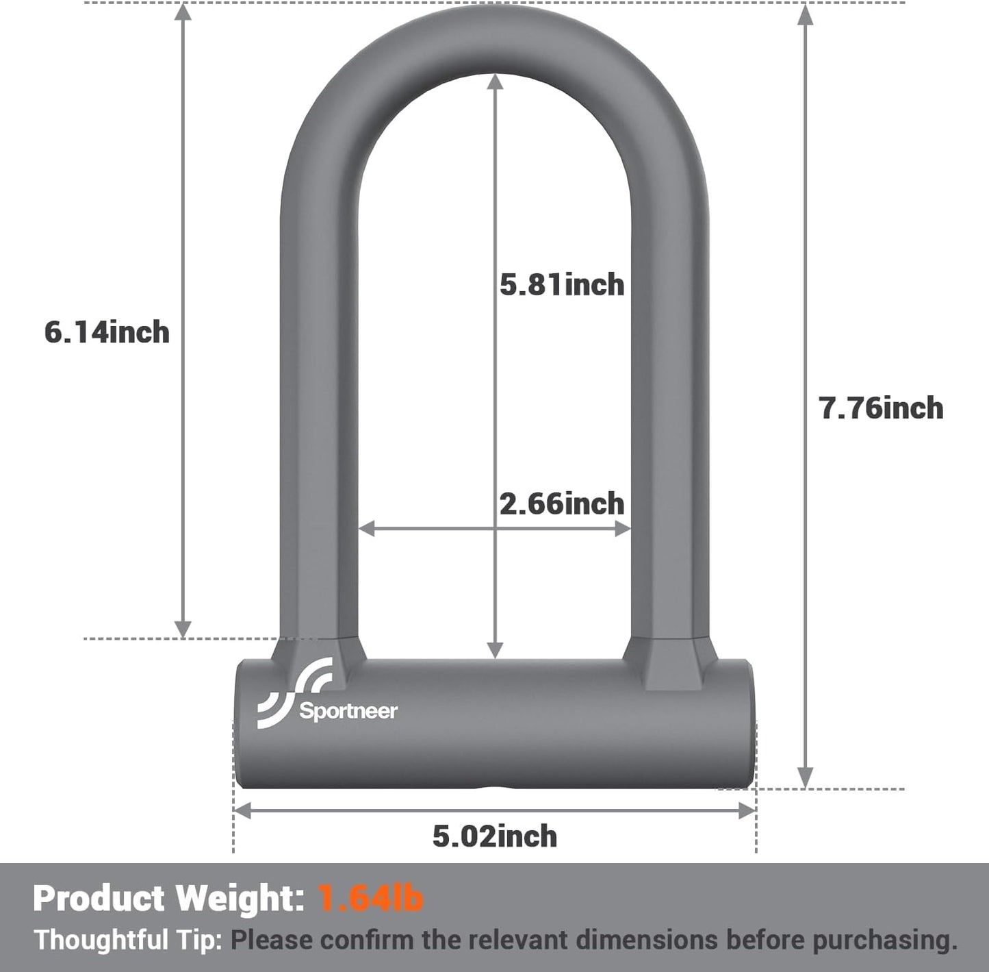 Sportneer Bike Lock: 17mm Heavy Duty Bike U Lock - High-Security Anti-Theft with 12mm x1.5m Steel Cable, 8''x5'' Compact Design, Includes Mounting Bracket for Mountain/Road/Folding/Electric Bikes