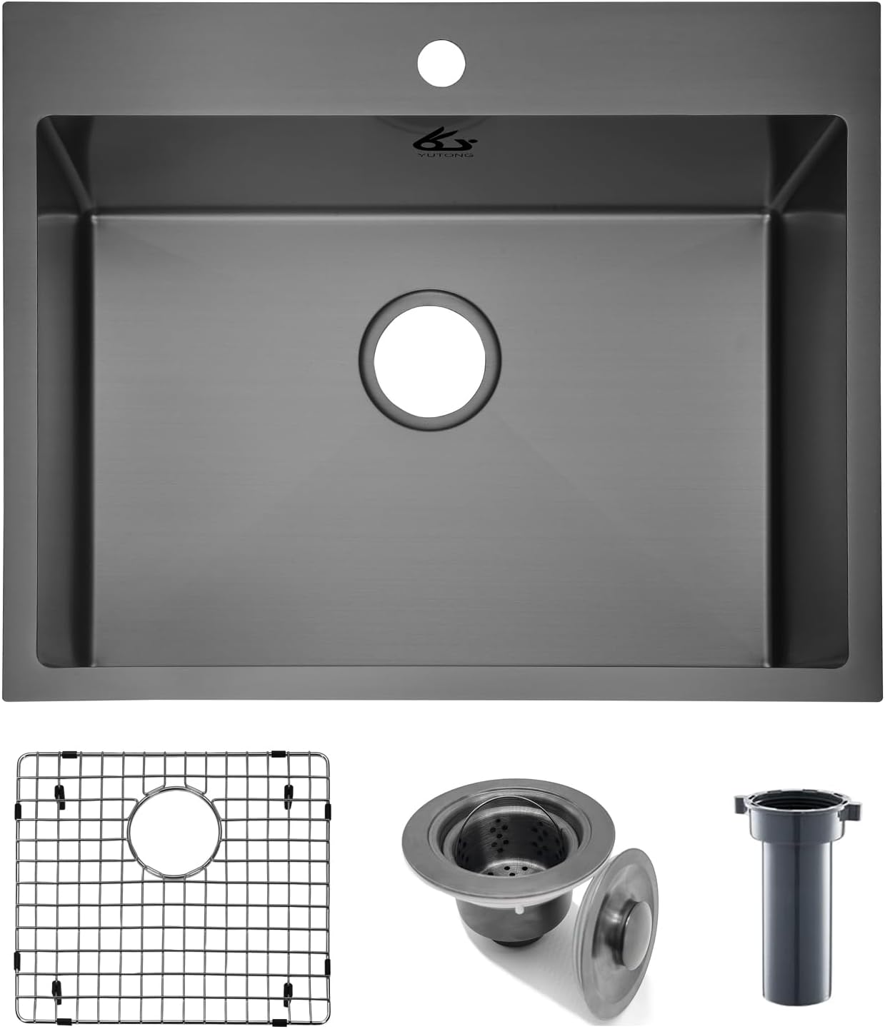 Yutong 16" x 20" Top-Mount/Drop in SS304 Stainless Steel Kitchen Black Sink Single Bowl Without Grid