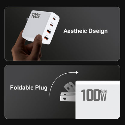 RCstyle Drone Power Adapter,100W GaN Charger 4-Port, Dual PD (100W/30W) and QC3.0 Port Fast Charger,for DJI Flip, DJI Avata 2,DJI NEO,Air 3S,Air 3,Mini 2,Mini 3 Pro,Mini 4 Pro,Air 2s,Drone Accessories