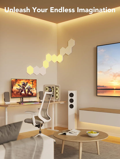 Govee Glide Hexa Light Panels – RGBIC Hexagon Wall Light Panels 10-Pack – Smart Wi-Fi LED Modular Wall Lights with App Control, Music Sync & DIY Layout - PuriLite