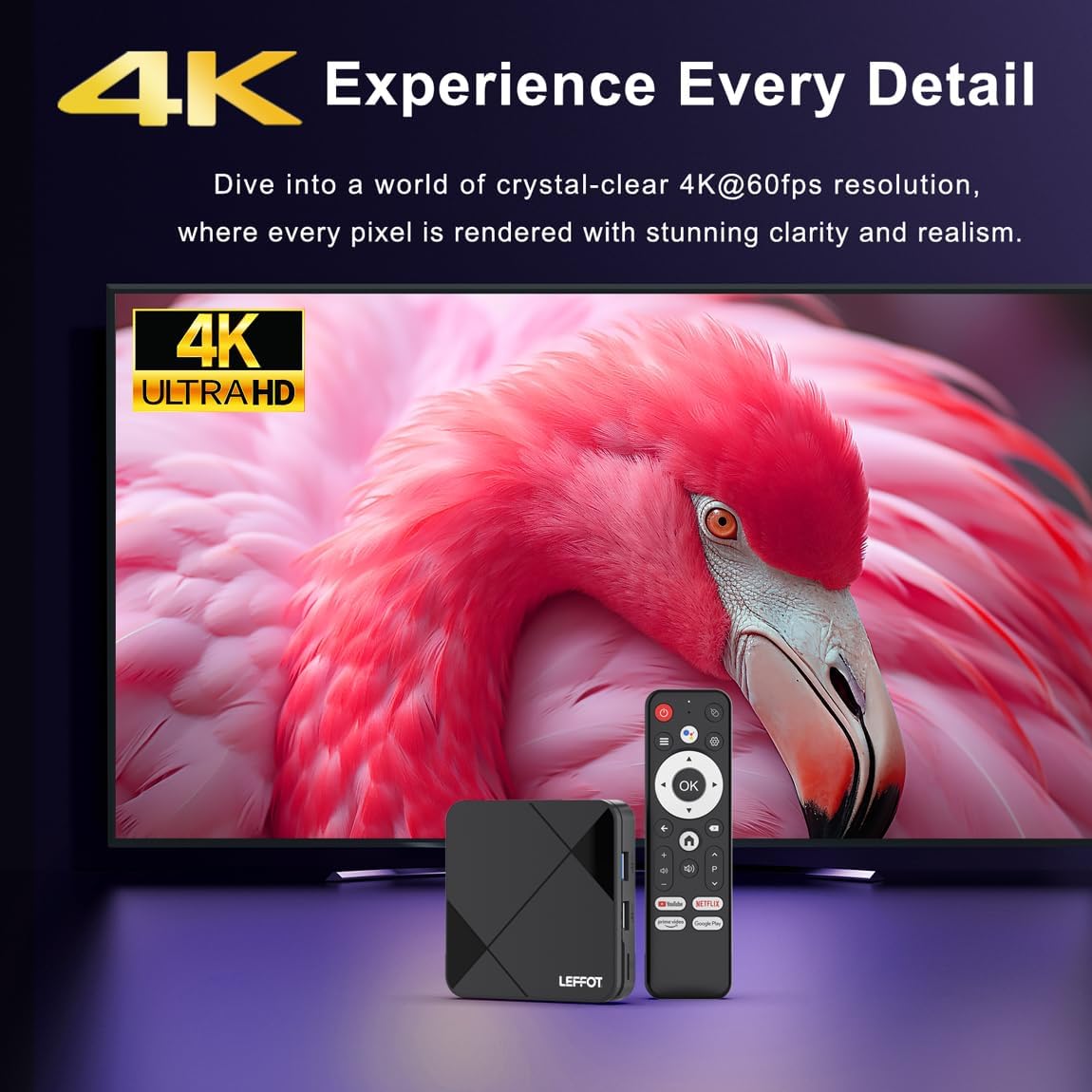 LEFFOT Android TV Box 14, 2025Smart 4K UHD Steaming Devices for TV,2GB RAM + 16GB ROM,Home Smat TV Box,with HDR10,2.4G&5G WiFi 6,BT 5.0 RK3518