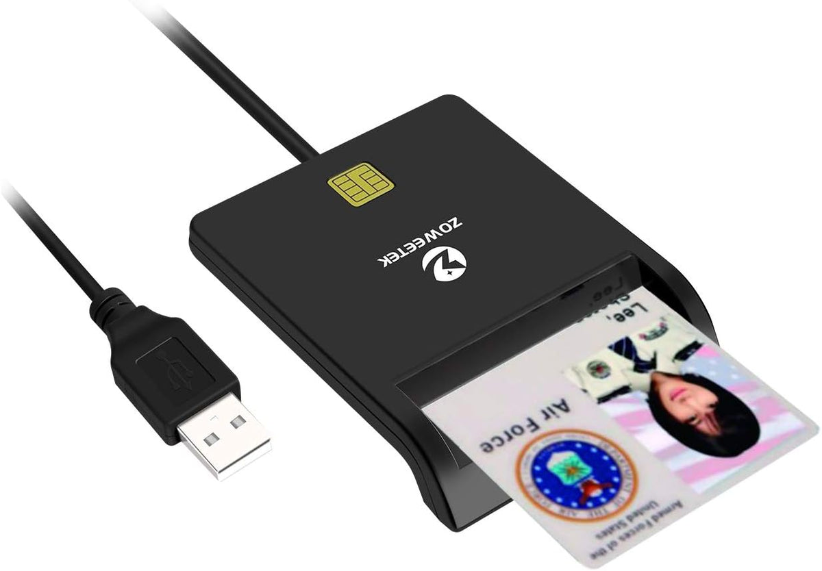 Zoweetek® DOD Military USB Common Access CAC Smart Card Reader for SIM/ATM/IC/ID Card Single Smart Card Reader