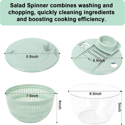 Salad Spinner Large, Vegetables Wash Bowl, Fruits & Herb Lettuce Dryer with 5 Blade Slicer Egg Yolk Strainer Shredder for Efficient Salad Preparation and Food Washing (5 in 1)