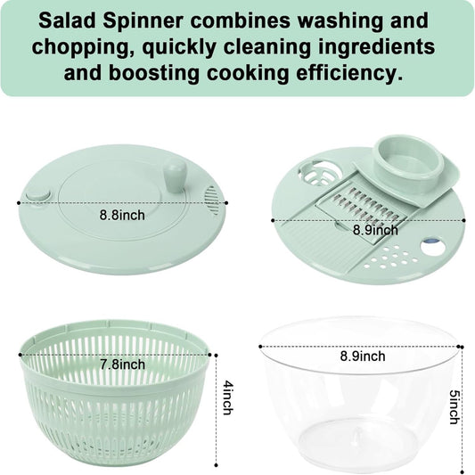 Salad Spinner Large, Vegetables Wash Bowl, Fruits & Herb Lettuce Dryer with 5 Blade Slicer Egg Yolk Strainer Shredder for Efficient Salad Preparation and Food Washing (5 in 1) - PuriLite