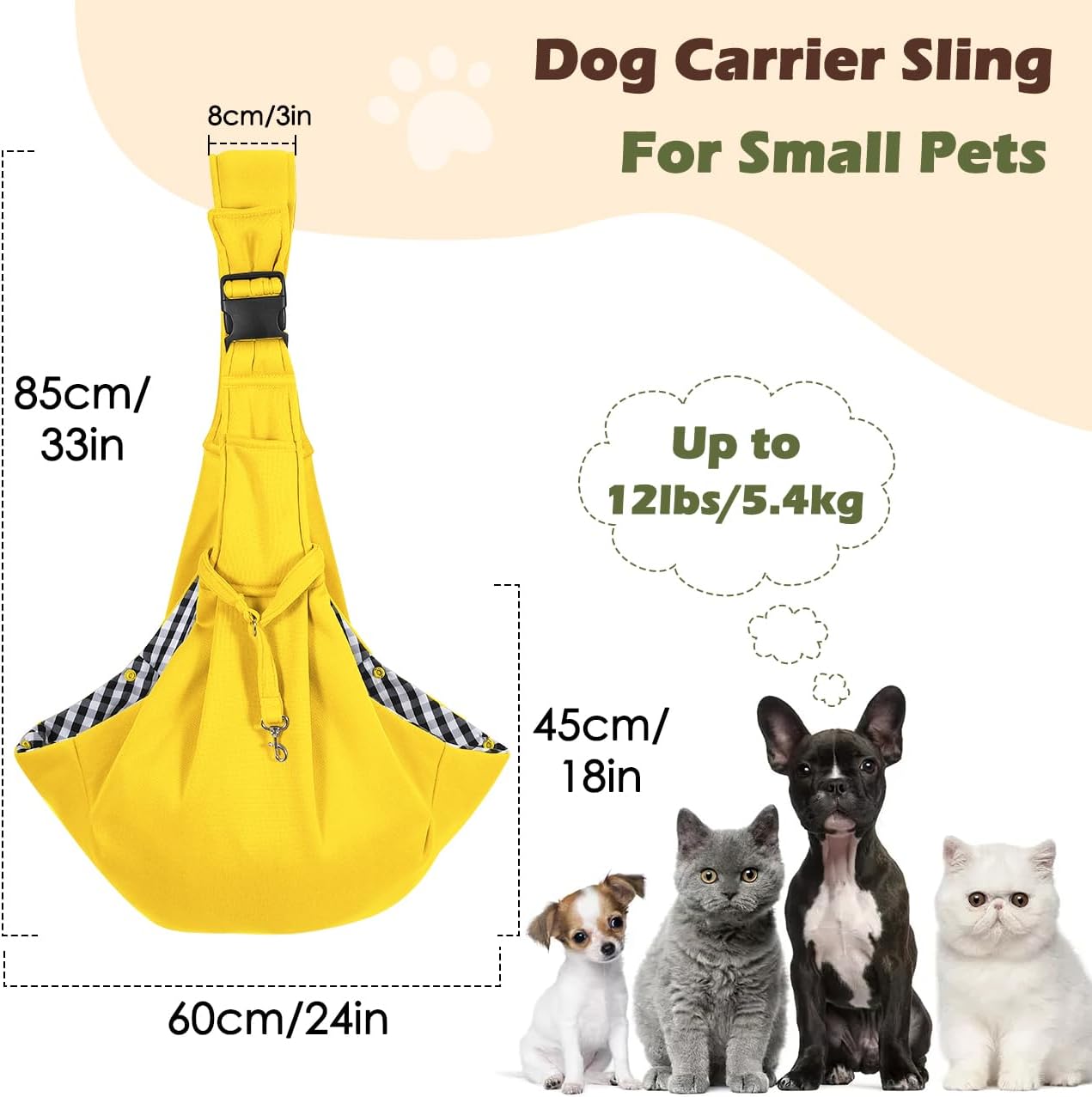 Pawaboo Small Dog Sling Carrier, Reversible Hands Free Dog Sling Carrier for Small Dogs and Cats, Puppy Sling Carrier with Adjustable Strap Buckle & Safety Harness, Puppy Essentials, Grey