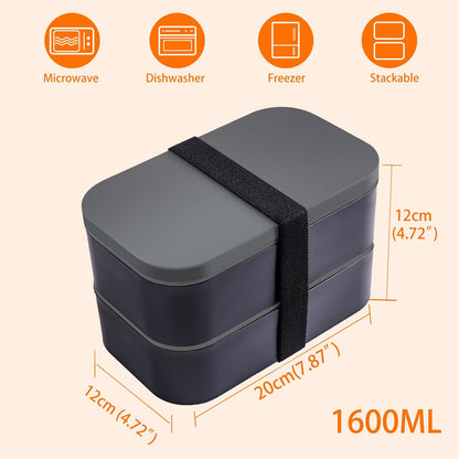 Bento Box Adult Lunch Box with Lunch Bag,Japanese Lunch Box Containers for Adult,Bento Lunch Box with Leakproof 54OZ Black (Black)