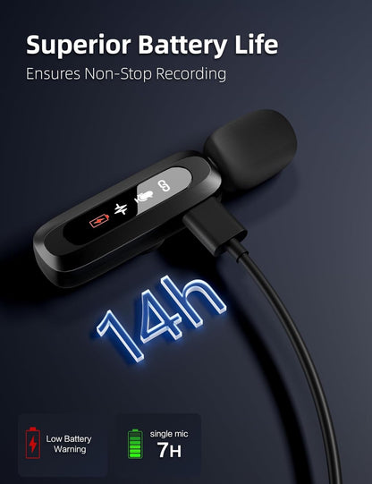 AXUAXU 2025 Upgraded Mini Wireless Lavalier Microphone with LED Display, USB-C Clip-on Mic for iPhone, iPad, Android, PC, Small Lapel Mic for Recording YouTube Video Podcast Vlog