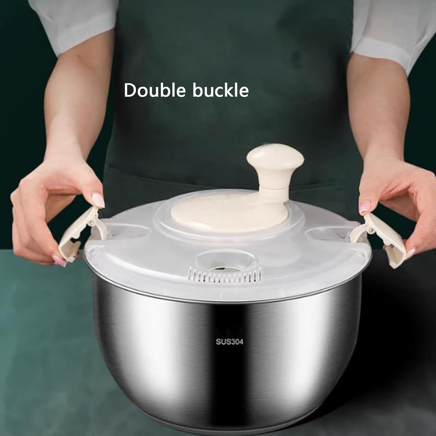 Salad Spinner, Large Stainless Steel Vegetable Washer, 5.3 Qt Plastic Lid for Washing Pasta and Fries, Durable Kitchen Tool