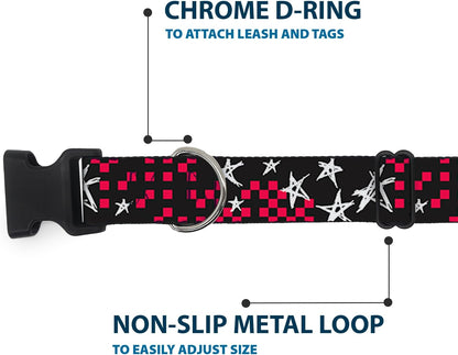 Buckle-Down PC-W21909-M Dog Collar Plastic Clip Buckle, 1"x11"-17", Star Black/White