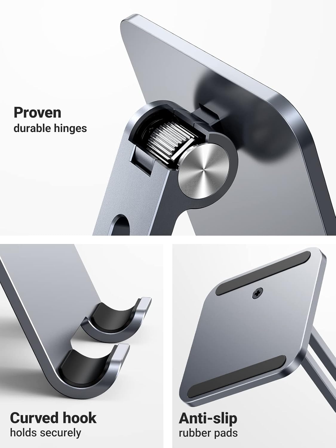 UGREEN Tablet Stand for Desk, Aluminum Stand for iPad Extended Height, Adjustable Foldable Portable Desktop Stand Holder for iPad Pro 12.9 11 9.7 10.5 iPad Air Mini Galaxy Surface iPhone 14 Pro, Grey