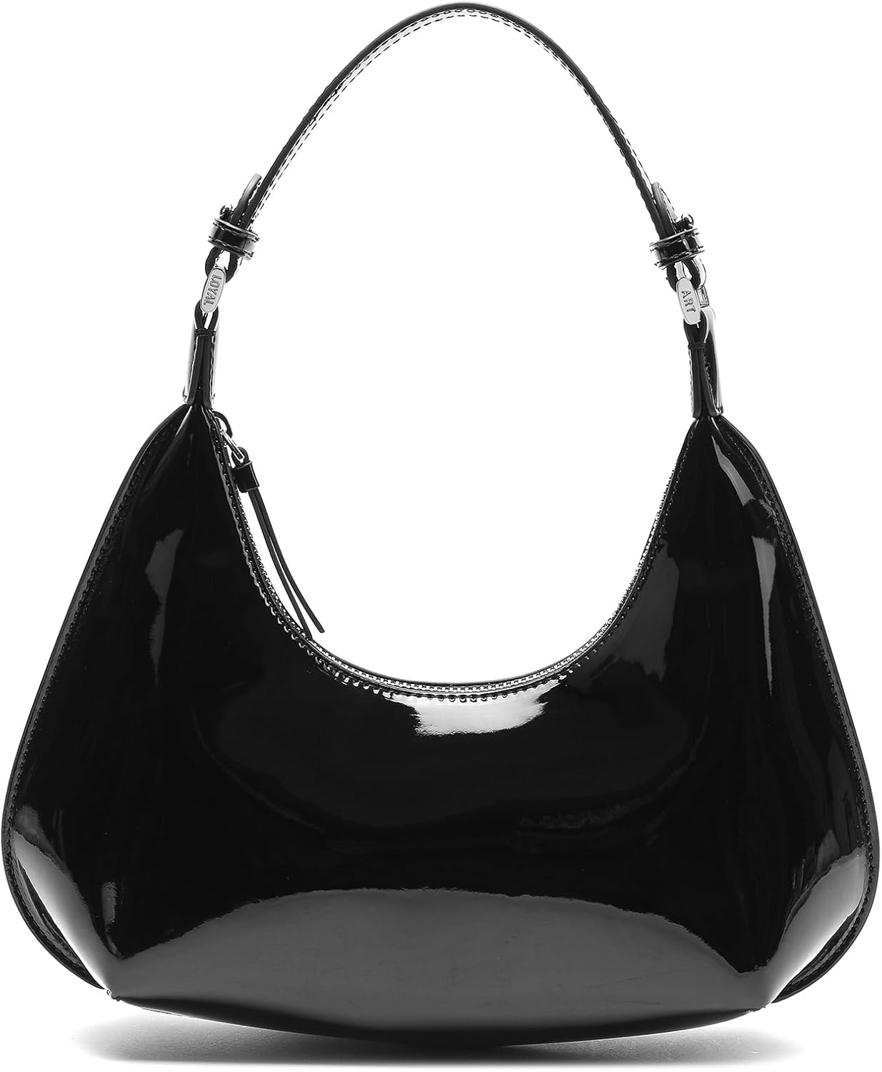 Purilite Select | Patent Leather Crescent Shoulder Bag | Small Going-Out Purse for Women | Cute Zipper Handbag with Adjustable Strap