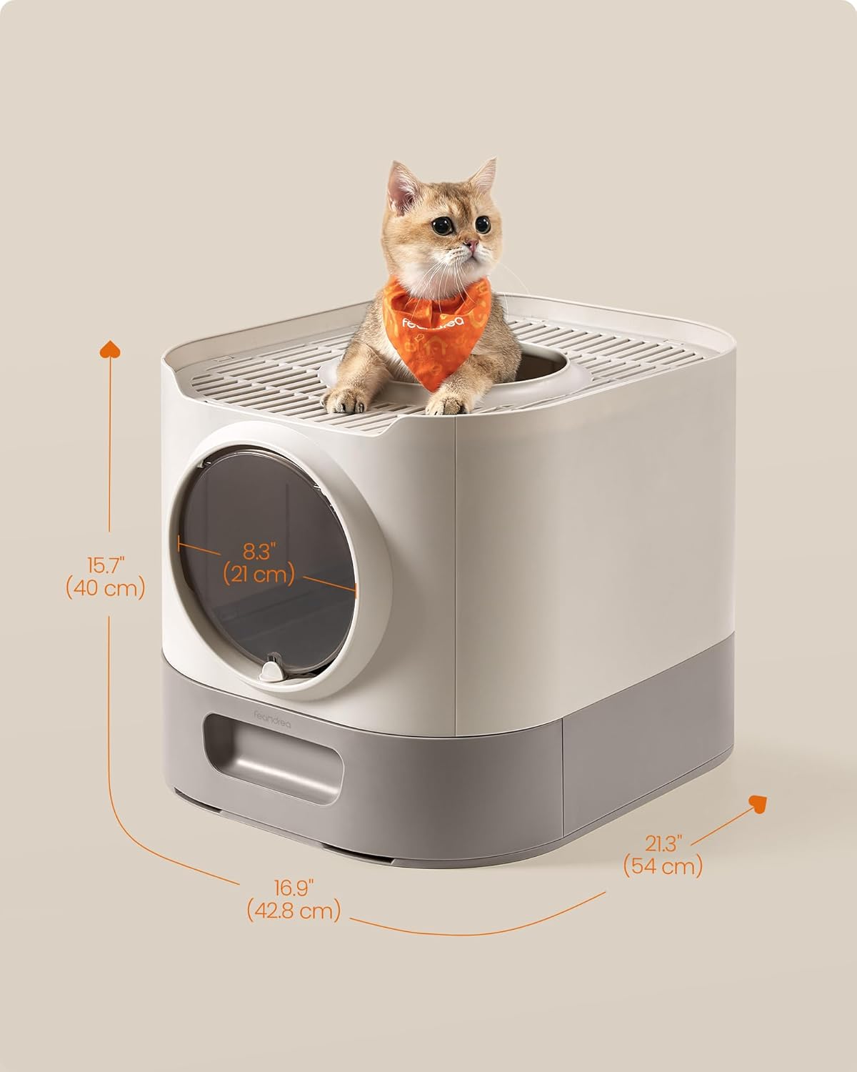 Feandrea Cat Litter Box with Lid, XL Enclosed Litter Box with Slide-Out Tray, Scoop, Brush, for Large Cat, Anti-Tracking, Anti-Leaking, Dove Gray and Slat Gray UPPT002B01