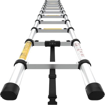 Collapsible Extension Ladder 9 ft – Compact, Lightweight & Durable for Home & Work - Portable Climbing Ladders 2.7 m - Multi-Purpose 8 Step Ladders - Foldable, Heavy Duty, Certified